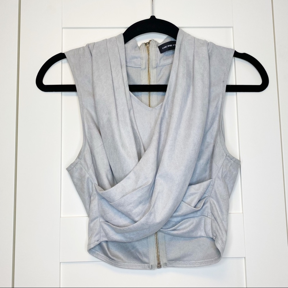 Suedette drape wrap crop Carli Bybel Missguided